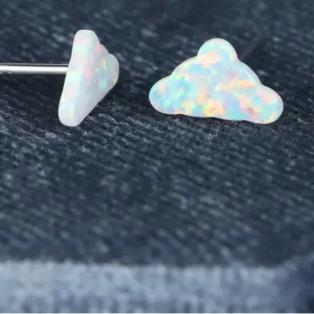 White Opal Cloud~ Rainbow Flash Iridescent Glittery Cumulus Sky Weather 925 Stud